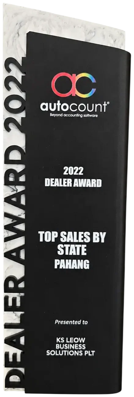 AutoCount Top Dealer trophy 2022